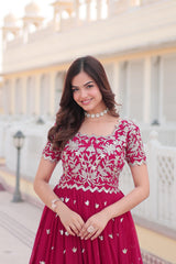 Captivating Embroidered Pink Color Gown