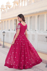 Captivating Embroidered Pink Color Gown