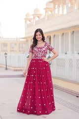 Captivating Embroidered Pink Color Gown