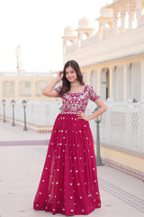 Captivating Embroidered Pink Color Gown