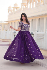 Captivating Embroidered Purple Color Gown