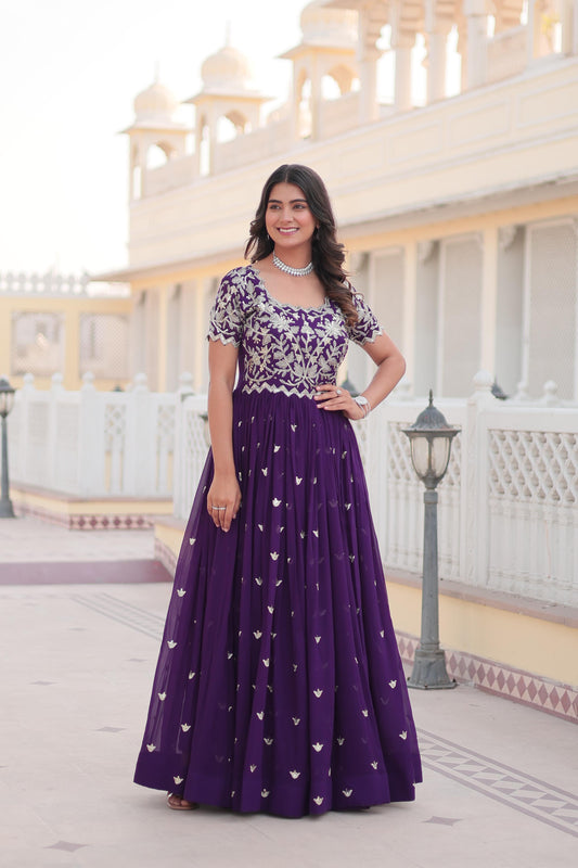 Captivating Embroidered Purple Color Gown