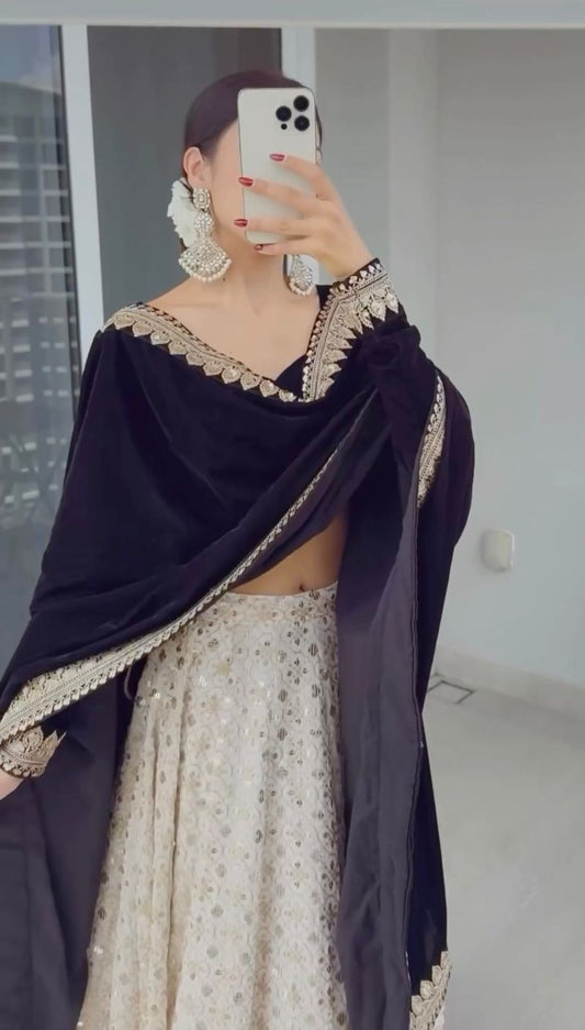 Flattering Black And White Party Wear Lehenga Choli