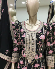 Graceful Embroidery Work Black Color Sharara Suit