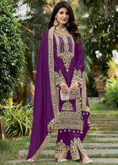 Captivating Sequins Work Wine Color Anarkali Suit