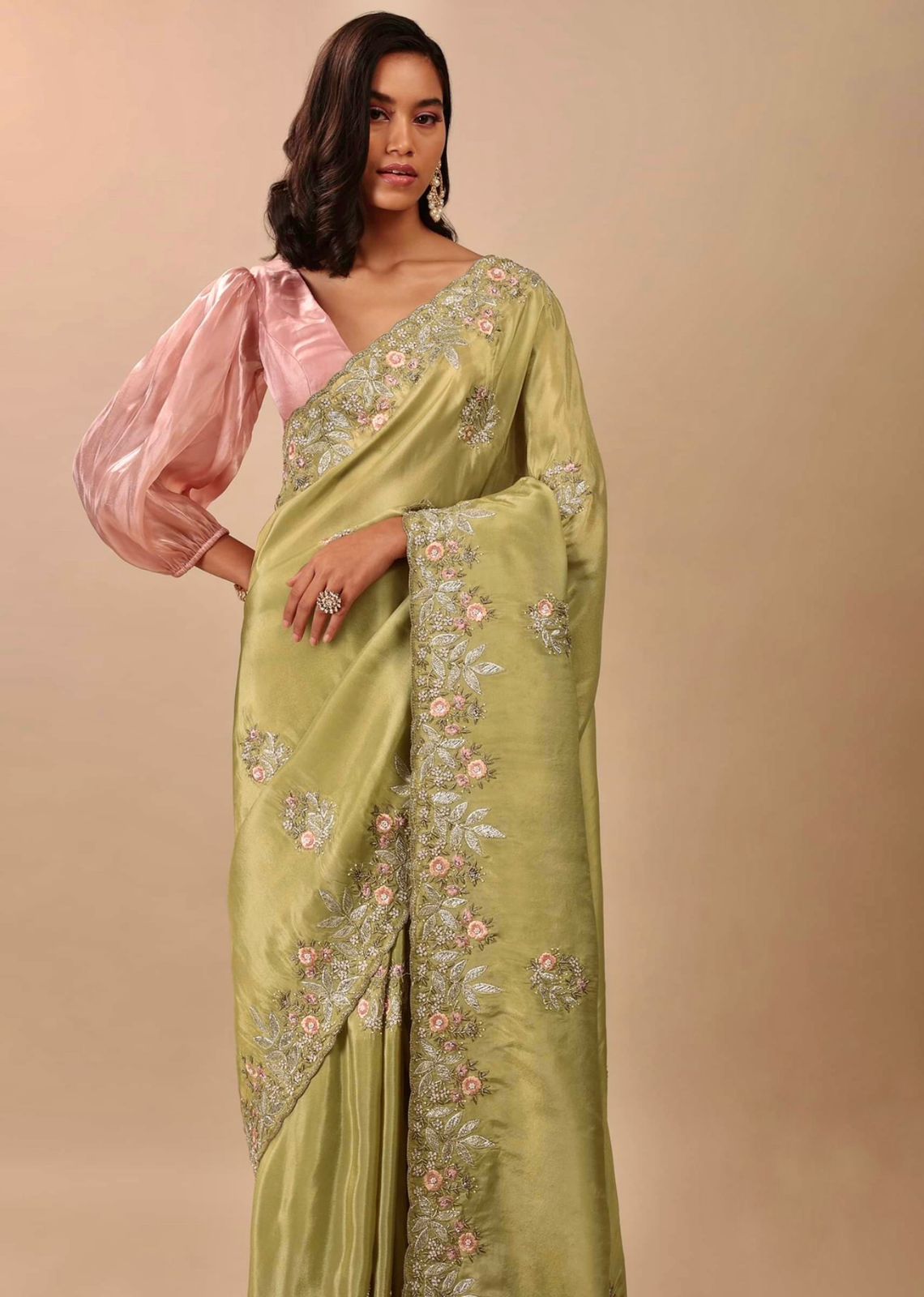 Mesmerizing Perrot Color Embroidery Work Saree