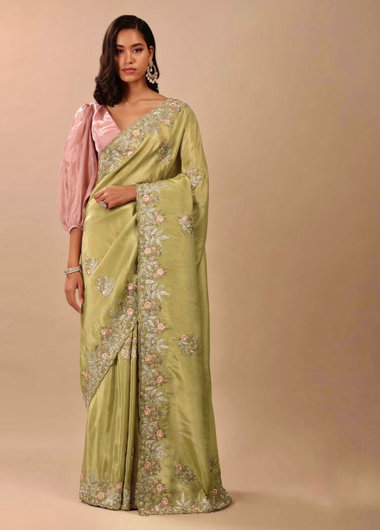 Mesmerizing Perrot Color Embroidery Work Saree