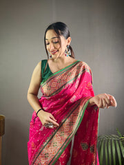 Preferable Pink Color Rangeen Patola Silk Saree