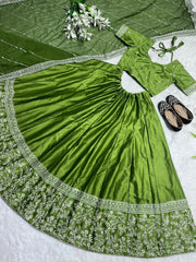 Good Looking Parrot Green Color With Work Lehenga Choli