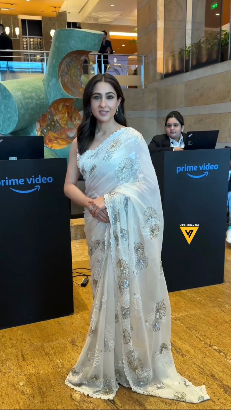 Sara Ali Khan Wear White Color Peral Work Saree