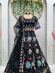 Party Wear Black Color Multi Work Lehenga Choli