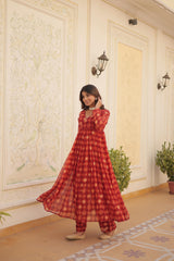 Festive Wear Red Color Foil Print Gown With Palazzo