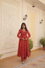 Festive Wear Red Color Foil Print Gown With Palazzo