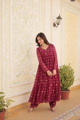 Festive Wear Pink Color Foil Print Gown With Palazzo