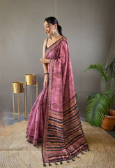 Mesmerizing Dusty Pink Color Soft Cotton Tussar Silk Saree