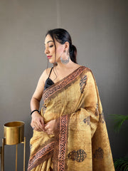 Mesmerizing Yellow Color Soft Cotton Tussar Silk Saree