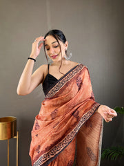 Mesmerizing Orange Color Soft Cotton Tussar Silk Saree