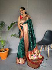 Wedding Wear Dark Green Color Pure Paithani Silk Saree