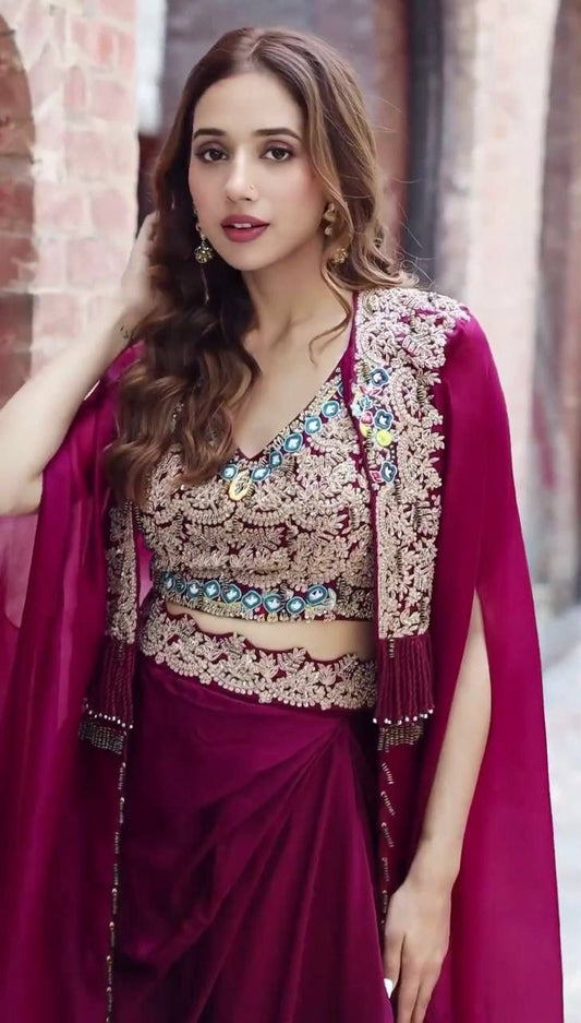 Luxuriant Embroidery Work Pink Color Plazo Suit