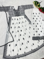 Outstanding Sequins Work White Color Plazzo Suit