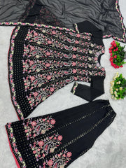 Captivating Sequences Work Black Color Palazzo Suit