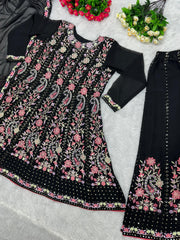 Captivating Sequences Work Black Color Palazzo Suit