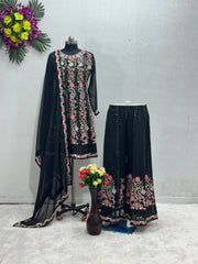 Captivating Sequences Work Black Color Palazzo Suit