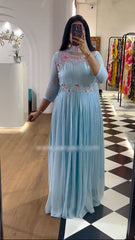 Fantastic Sky Blue Color Embroidered Gown