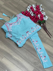 Fantastic Sky Blue Color Embroidered Gown