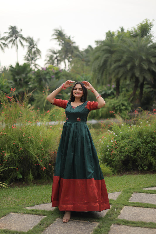 Festive Wear Green Color Jacquard Silk Gown