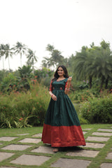 Festive Wear Green Color Jacquard Silk Gown