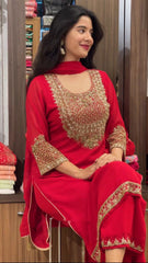 Imposing Red Color Embroidery Work Salwar Suit