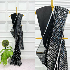 Ravishing Sequence Work Black Color Saree