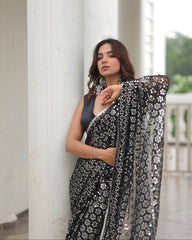 Ravishing Sequence Work Black Color Saree