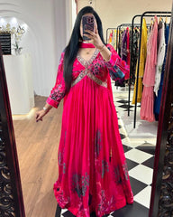 Terrific Digital Print Pink Color Gown