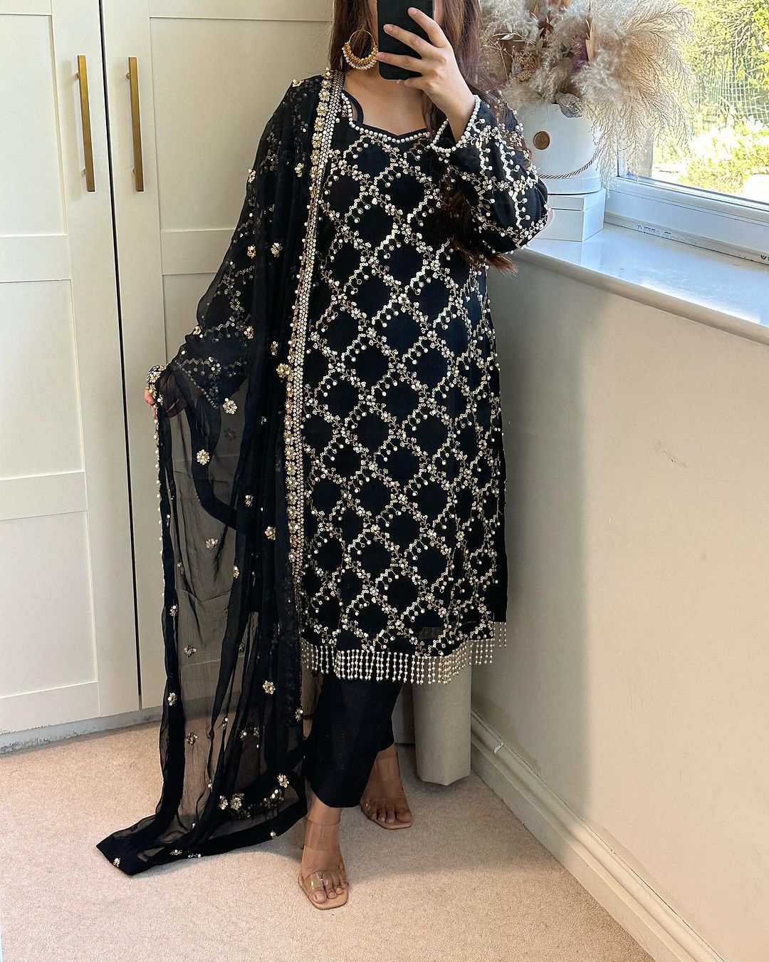 Outstanding Embroidery Work Black Color Anarkali Suit