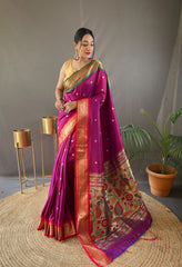 Alluring Pink Color Ganga Jamuna Paithani Designer Saree