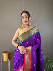 Gorgeous Purple Color Ganga Jamuna Paithani Designer Saree