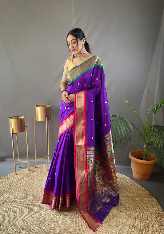 Gorgeous Purple Color Ganga Jamuna Paithani Designer Saree