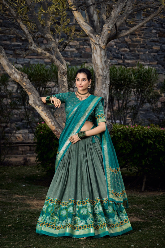 Sky and Gray Color Ceremony Wear Lehenga Choli