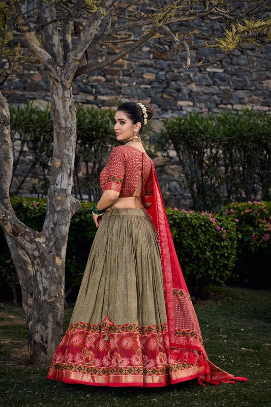 Mehndi and Red Color Ceremony Wear Lehenga Choli