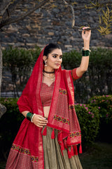 Mehndi and Red Color Ceremony Wear Lehenga Choli