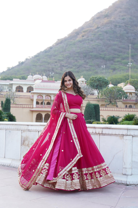 Precious Sequins Embroidered Work Pink Color Lehenga Choli