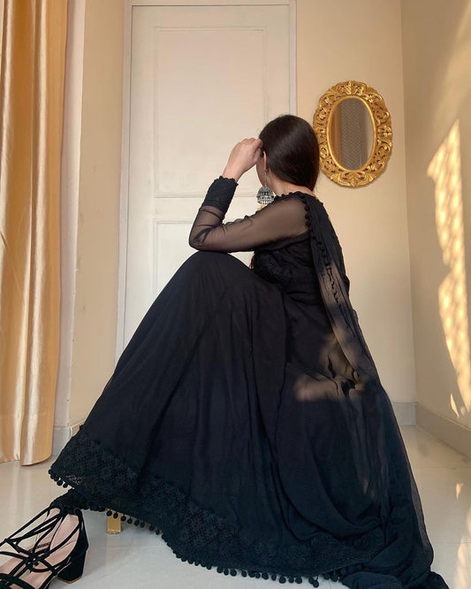 Party Wear Black Anarkali Gown