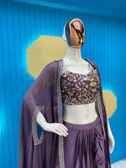 Ruffle Stitching Purple Color Lehenga Choli With Shrug