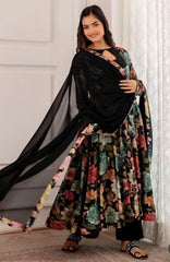 Mesmerizing Digital Print Black Color Gown