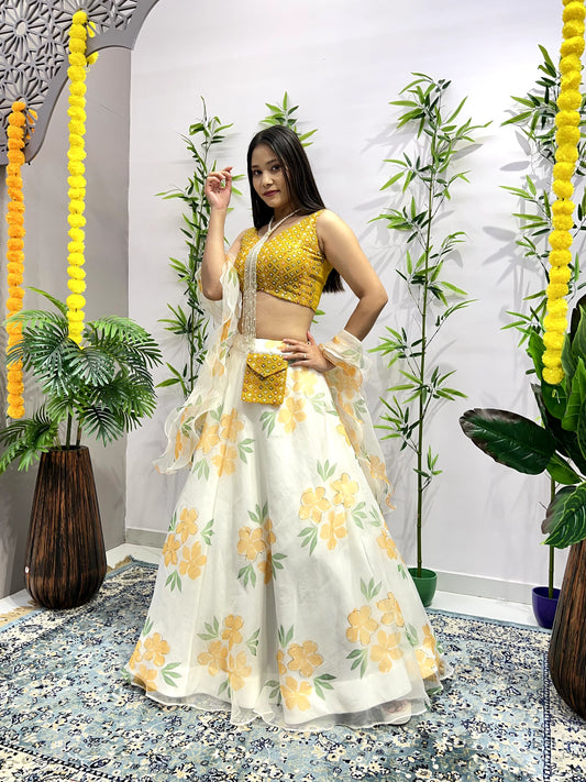 Captivating Digital Print Yellow Color Lehenga Choli