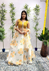 Captivating Digital Print Yellow Color Lehenga Choli