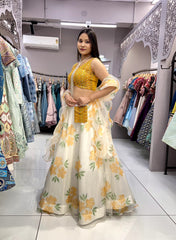 Captivating Digital Print Yellow Color Lehenga Choli