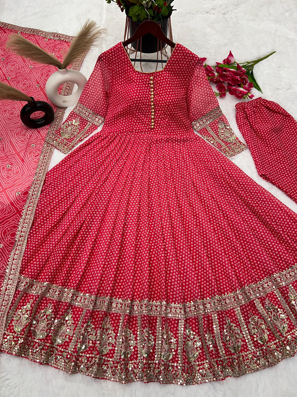 Mesmerizing Embroidery Work Red Color Gown